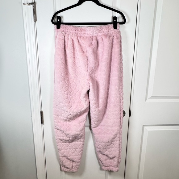 No Boundaries Pink Faux Fur Heart Jogger Lounge Pants Small Cozy Y2K - Picture 3 of 9